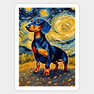 Cute Dachshund Painting Dog Breed in a Van Gogh Starry Night Art Style Sticker